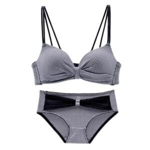 Wire Free Bra Women Push Up Sexy Underwear Girls Cute Bow Plaid Cross Fold Bra