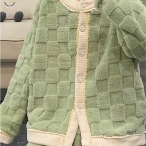 Women’s Thick Flannel Winter Pajama Set – Soft Warm Homewear | Cute Letter Print Two-Piece Sleep Suit