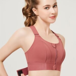 Women's Padded sports bra with front zipper and velcro size adjustable strap