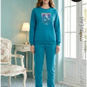 Premium Winter Fleece Night Suit for Women | Teal Blue Loungewear Set