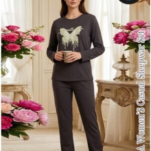 Premium Winter Fleece Night Suit for Women | Smoky black chi Loungewear Set