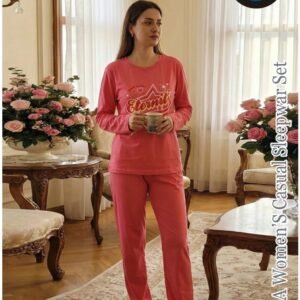 Premium Winter Fleece Night Suit for Women | Stylish pink chi Loungewear Set
